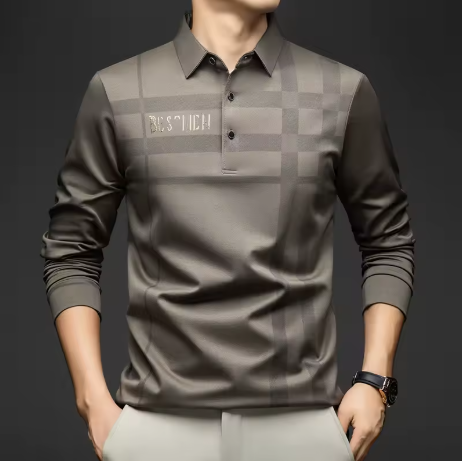 Modern Grid Long Sleeve Polo