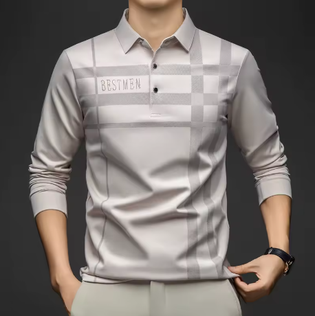 Modern Grid Long Sleeve Polo